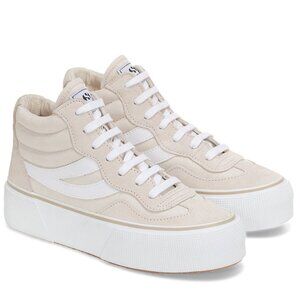 Superga 3141 Revolley Mid Platform Sneakers Suede Lace Up Beige Size 40 US 9 NEW